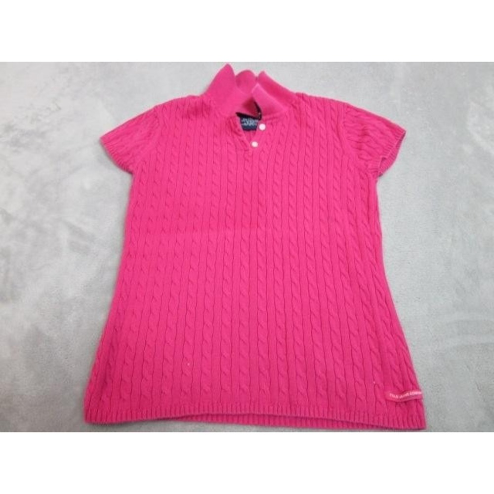 Polo Jeans Co. Ralph Lauren Sweater Womens Medium Pink Cable Knit Collared